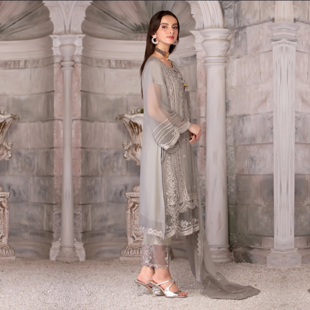 Pleated Chiffon Dress | 3 PC