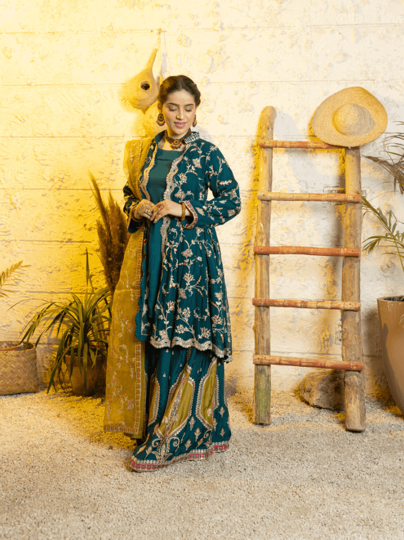 Embroidered Sharara With Tail