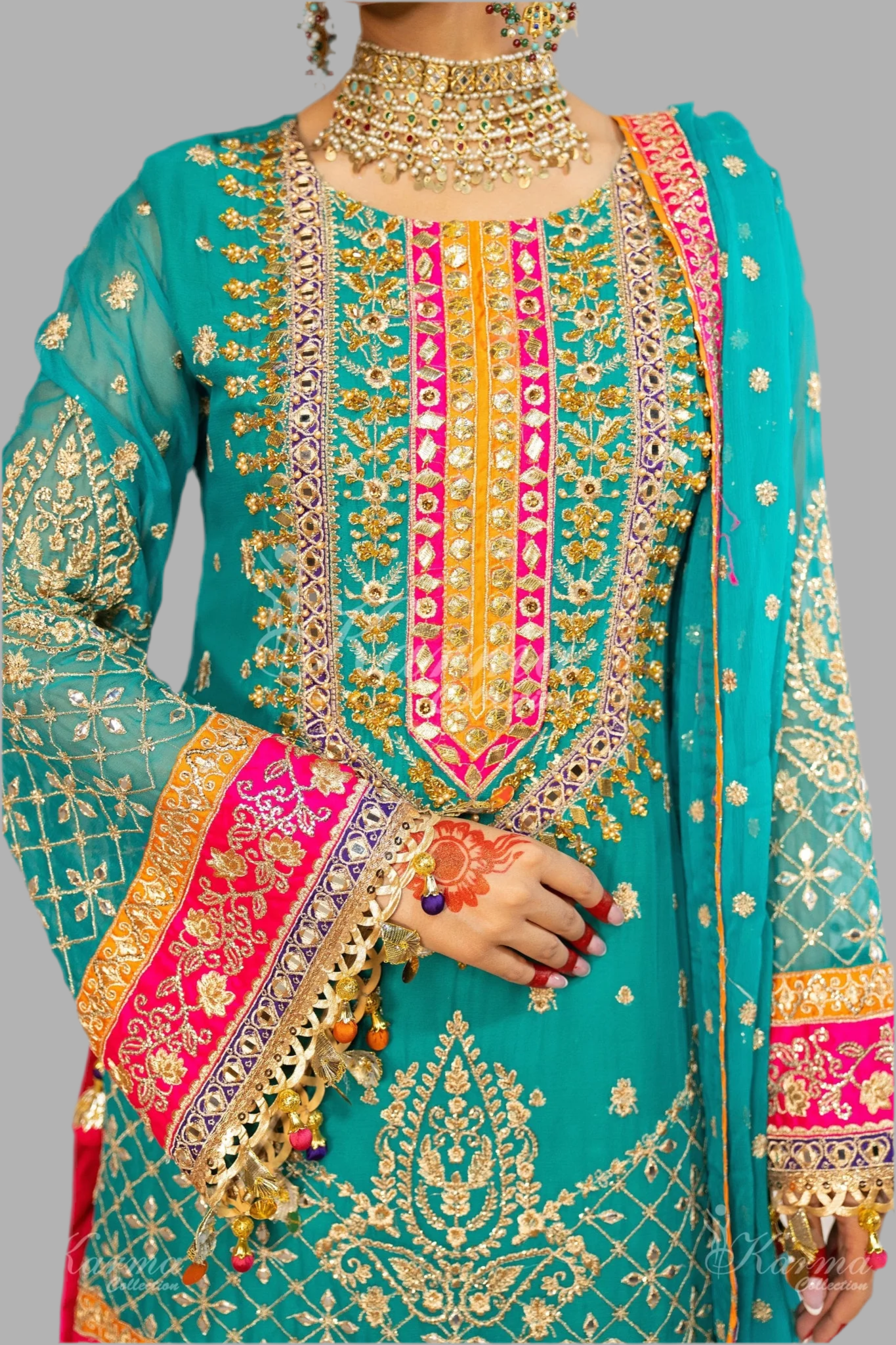 Green & Orange Farshi Sharara