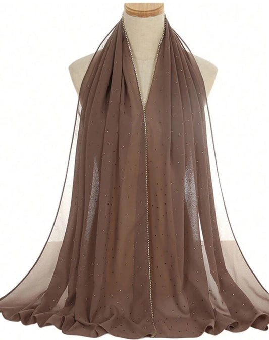 Brown | Rhinestone Chiffon Hijab