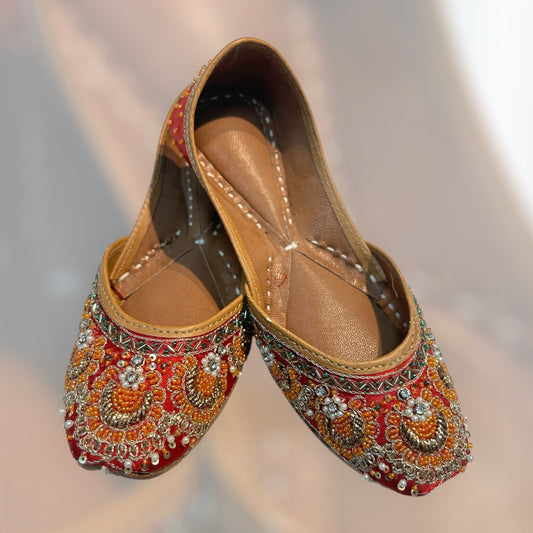 Punjabi Jutti - Red with Orange Embroidery